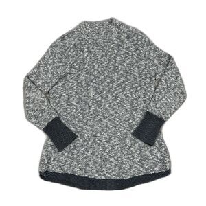 LL Bean Signature Sweater Womens Medium Knit Mock Neck Cotton Linen Gray White